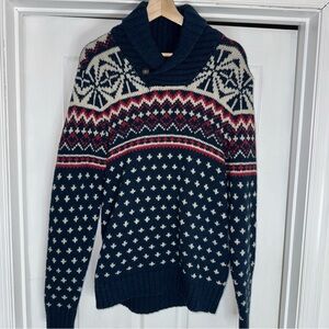 H&M L.O.G.G. Wool Blend Blue and White Snowflake Sweater S
